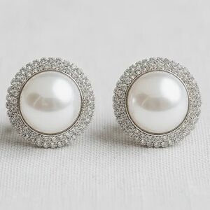Oversized Pearl Rhinestone Stud Earrings (1211)